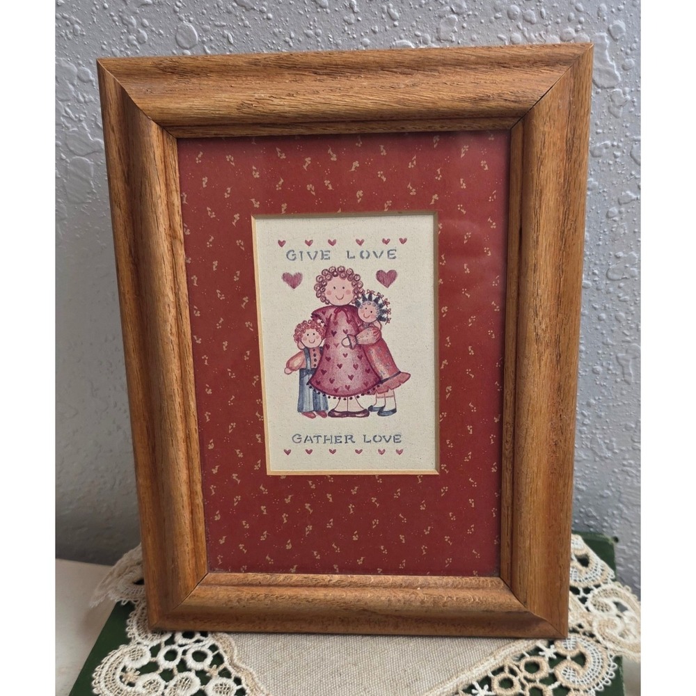 Vintage‎ Figi Graphics 'Give Love Gather Love' Wall Art Wood Framed Folk Art